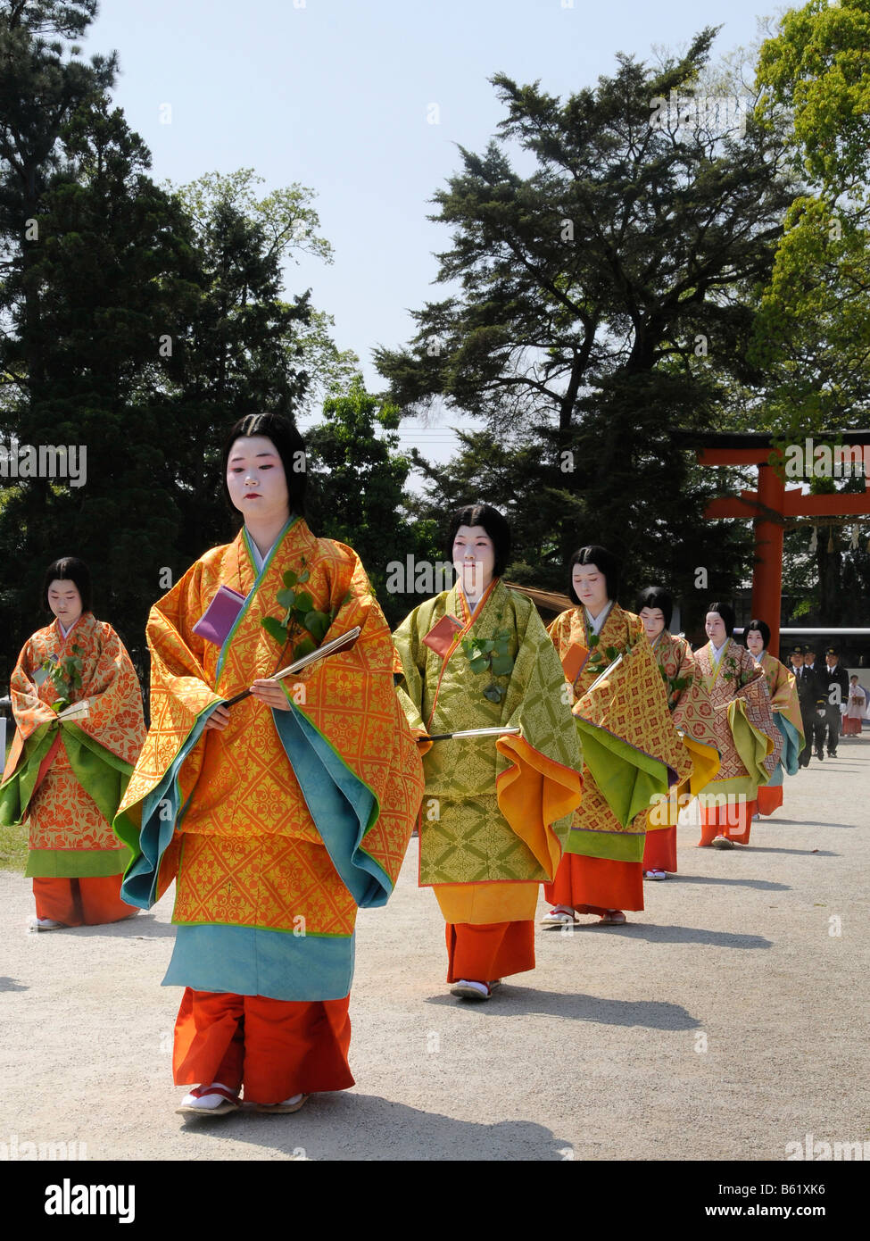 Royal household wearing the traditional costumes of the Heian Period at the Aoi Festival, Kyoto, Japan, Asia Stock Photo