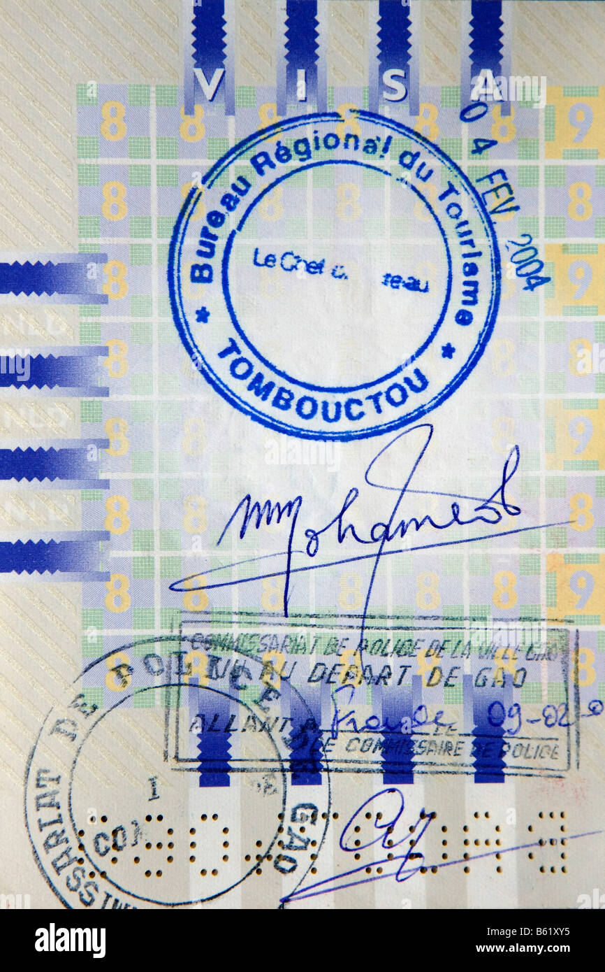 Netherlands Graveland Stamp in Dutch passport Tourist police stamp looking like visum for Tombouctou Timbuktu city in Mali Stock Photo