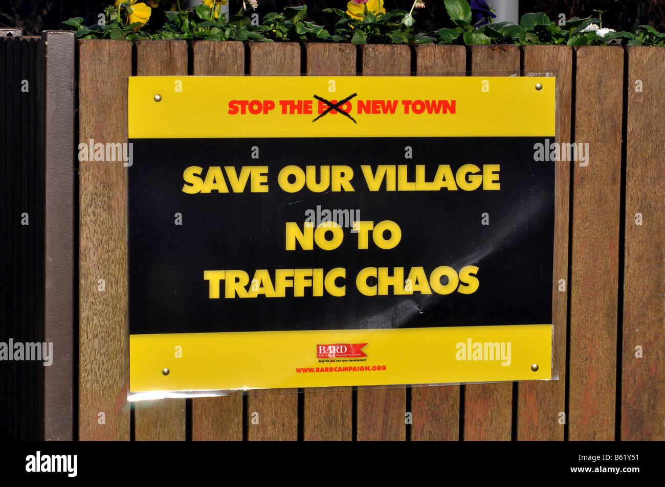Poster against eco town, Long Marston, Warwickshire, England, UK Stock Photo