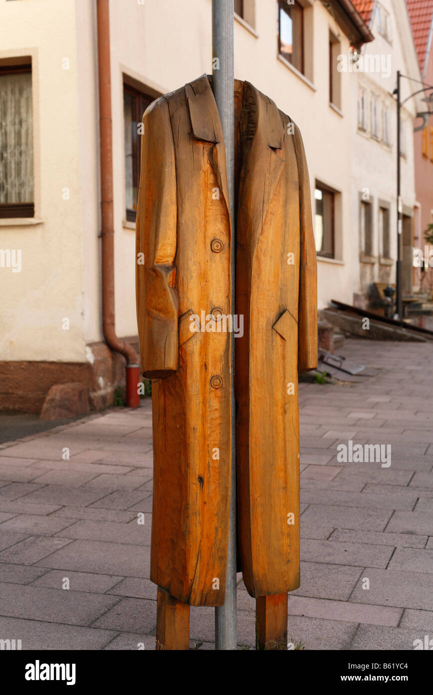 Carved wooden coat, Bischofsheim, Rhoen, Lower Franconia, Bavaria, Germany, Europe Stock Photo