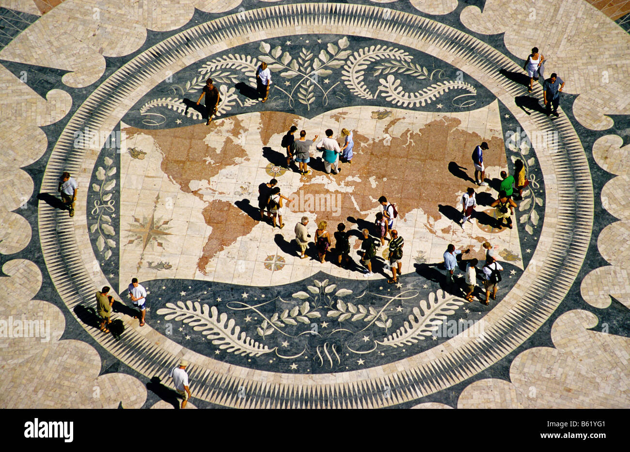 tiles pavement compass in front of the monument the the discoveries in Belem portugal Stock Photo