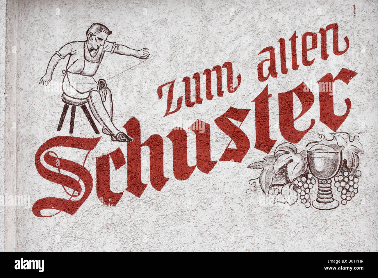 Logo of 'Zum alten Schuster' Restaurant, Bad Brueckenau, Rhoen Mountains, Lower Franconia, Bavaria, Germany, Europe Stock Photo