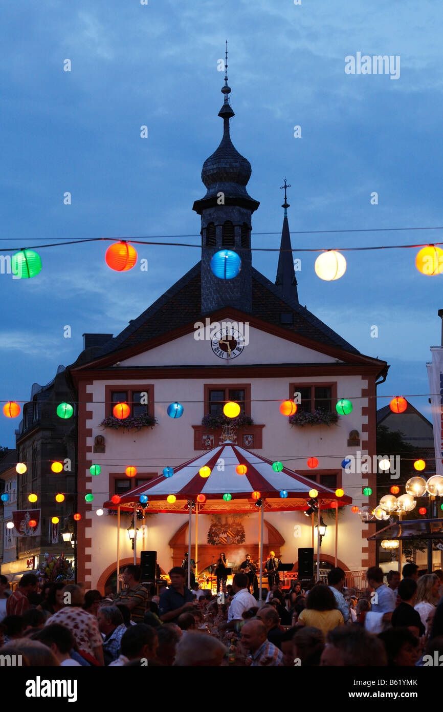 Rákóczi-Fest festival, on the market square in front of the Old City Hall in the evening, Bad Kissingen, Rhoen, Lower Franconia Stock Photo