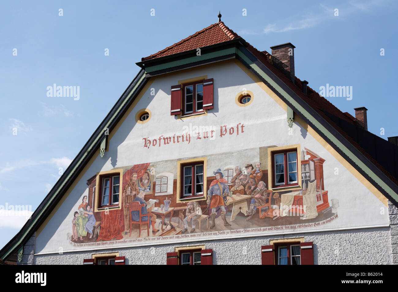 Lueftl painting on the 'Hofwirth zur Post' pub in Marquartstein, Chiemgau, Upper Bavaria, Germany, Europe Stock Photo