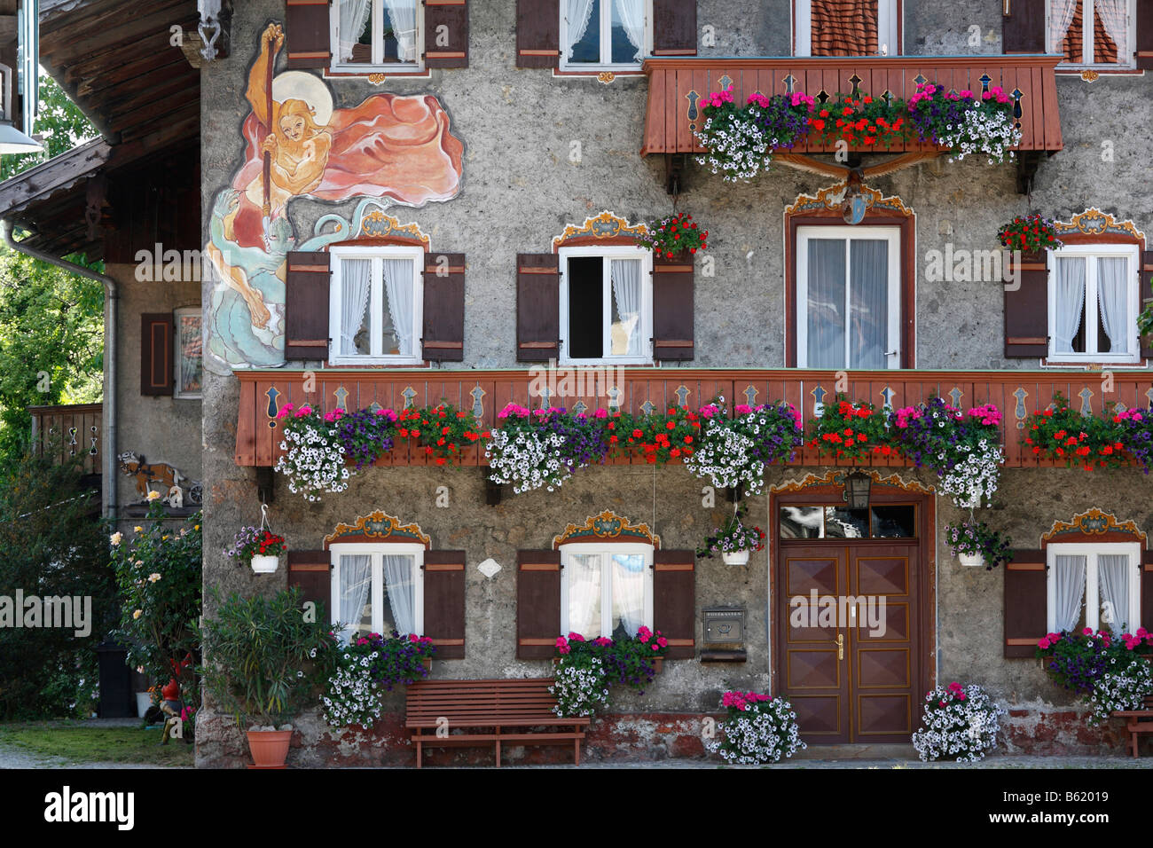 Lueftl painting on a farmhouse in Marquartstein, Chiemgau, Upper Bavaria, Germany, Europe Stock Photo