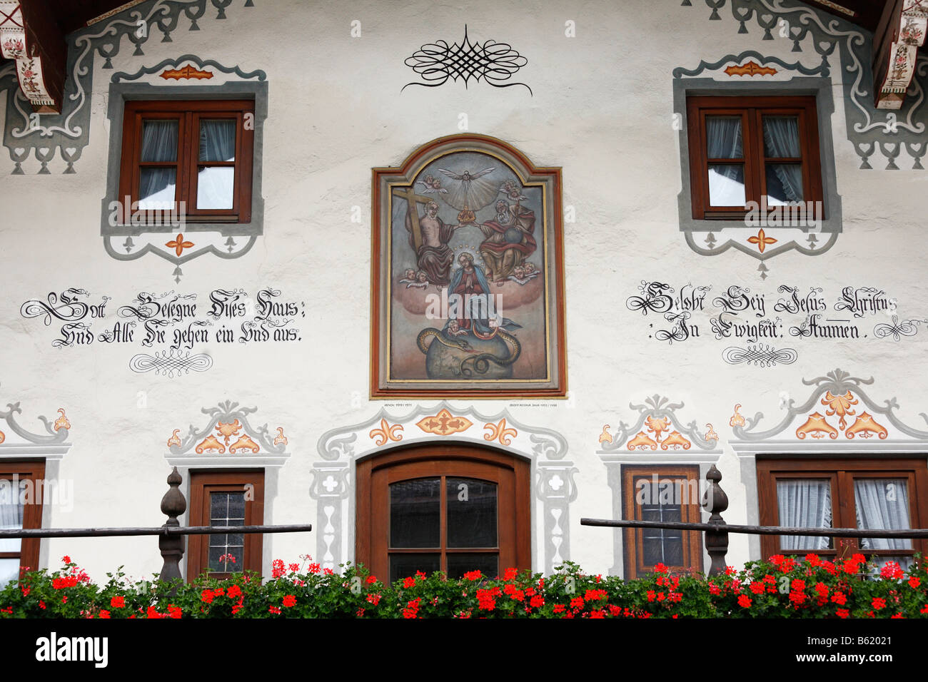 Lueftl painting on the Maibaumstueberl Restaurant in Ruhpolding, Chiemgau, Upper Bavaria, Germany, Europe Stock Photo