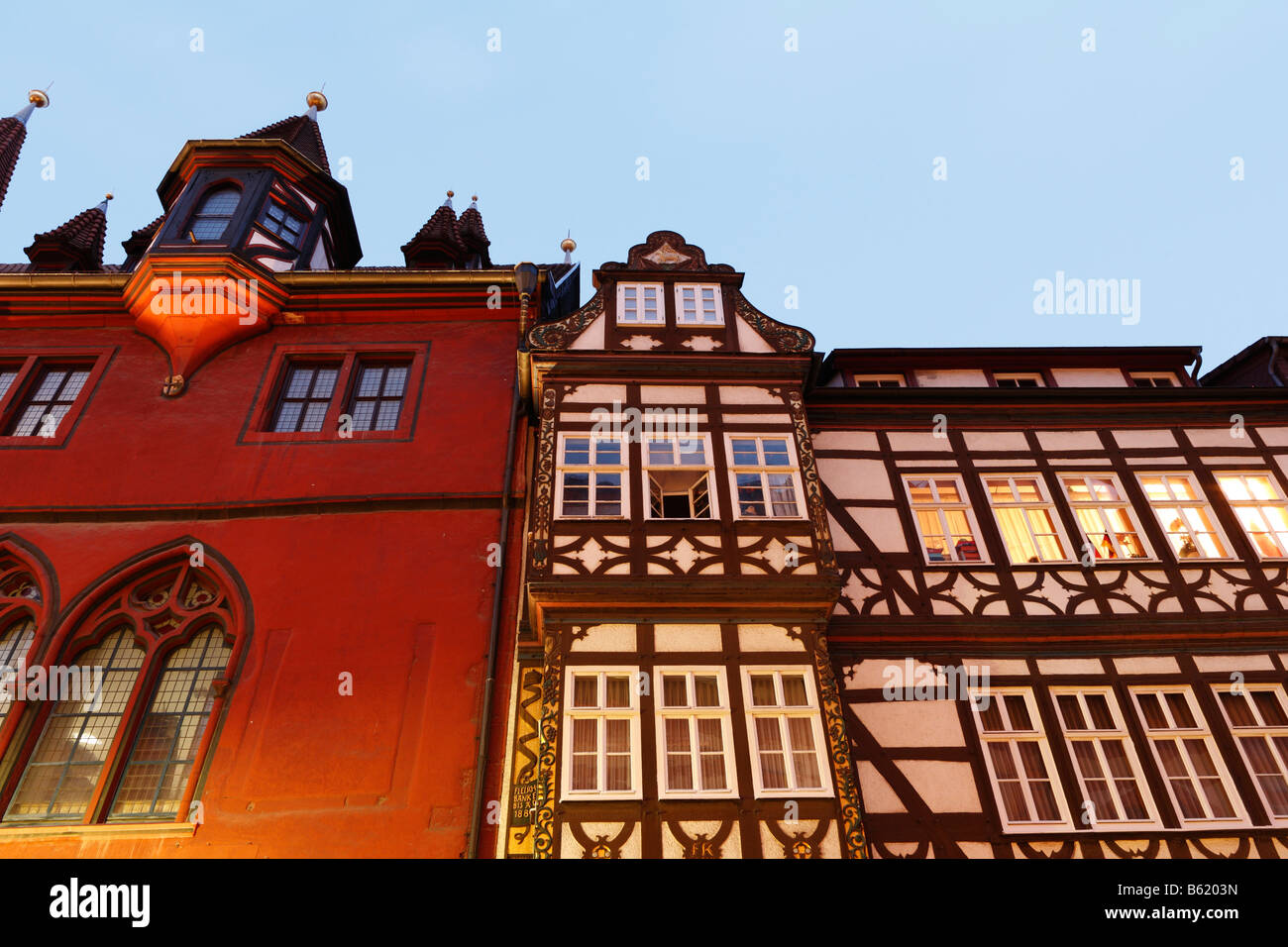 Historic town hall, gothic collection of houses in the street 'Unterm Heilig Kreuz', Fulda, Rhoen, Hesse, Germany, Europe Stock Photo