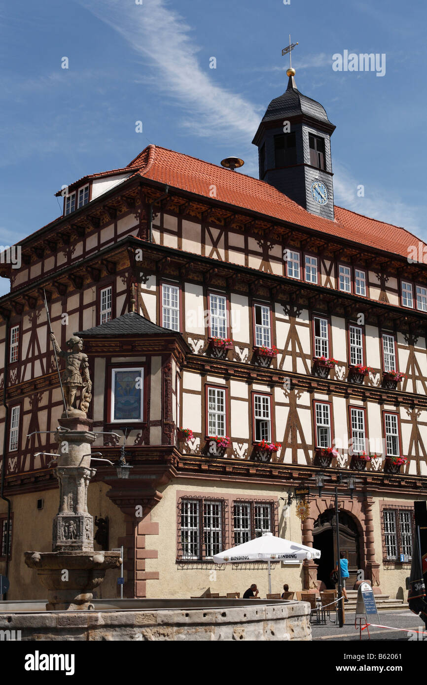 Vitus Fountain in front of Vacha town hall, Rhoen, Thuringia, Germany, Europe Stock Photo