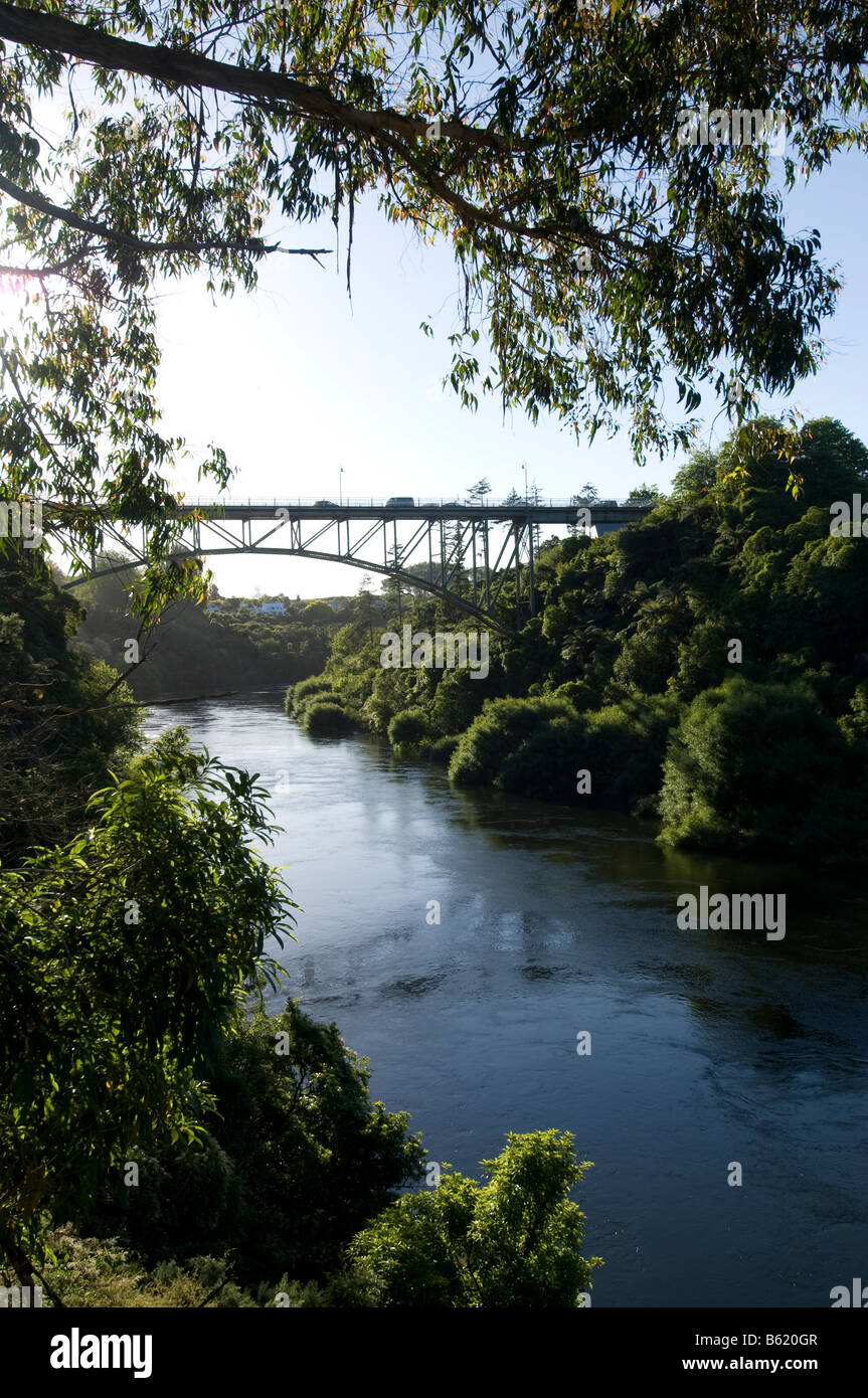 Bridge over the Waikato river with cars on it, Cambridge, New Zealand, Stock Photo