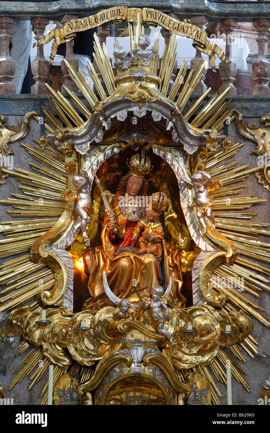 Holy image on the main altar of the abbey church of Andechs, Fuenfseenland, Upper Bavaria, Germany, Europe Stock Photo