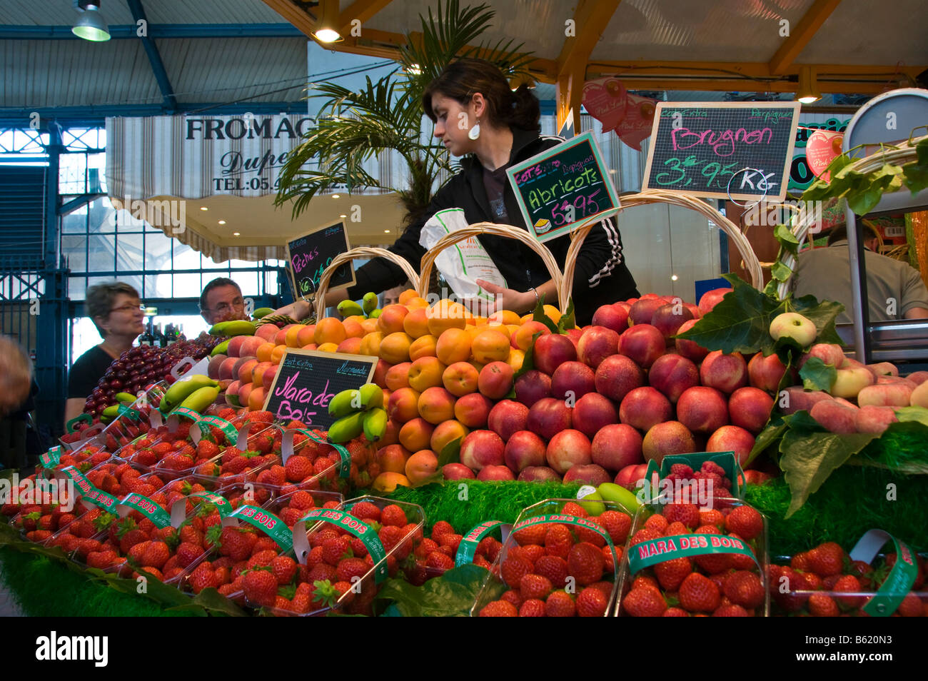 Fruit stall at the covered market of Niort Deux Sèvres France Stock Photo