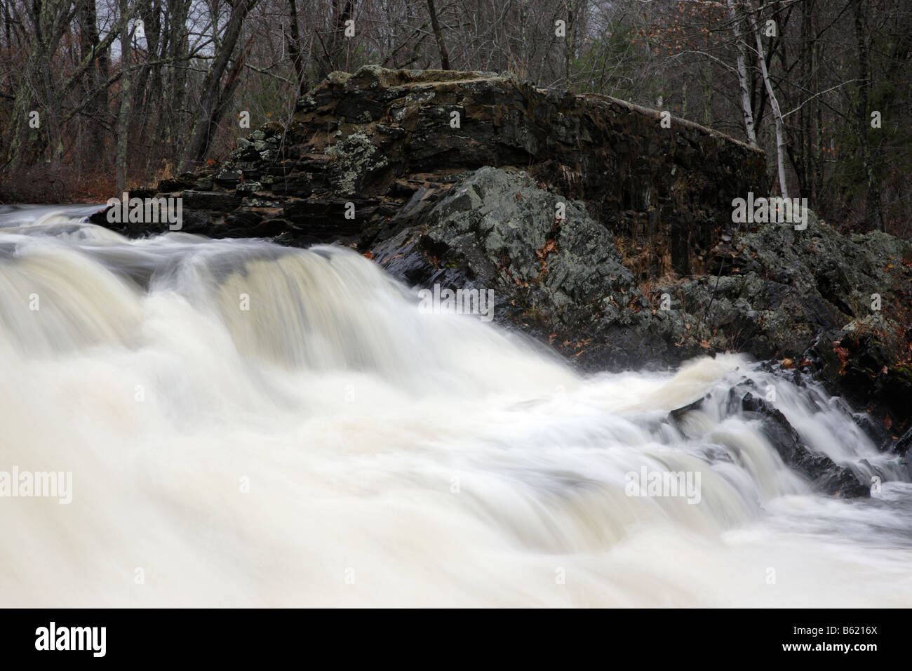 Wadley Falls during the autumn months which is located along the Lamprey River in Lee New Hampshire USA Stock Photo
