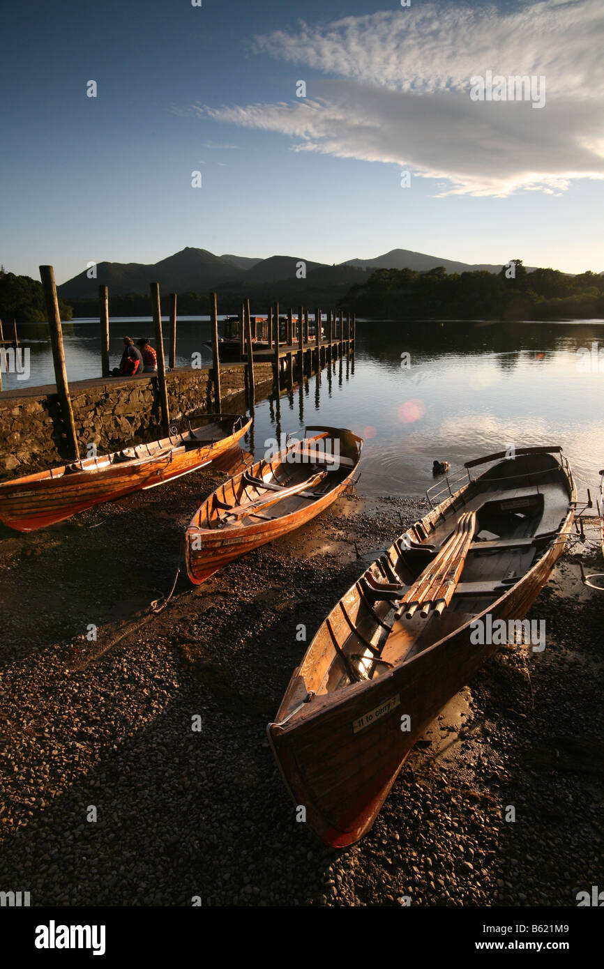 Boats lake landing-stage evening Stock Photo