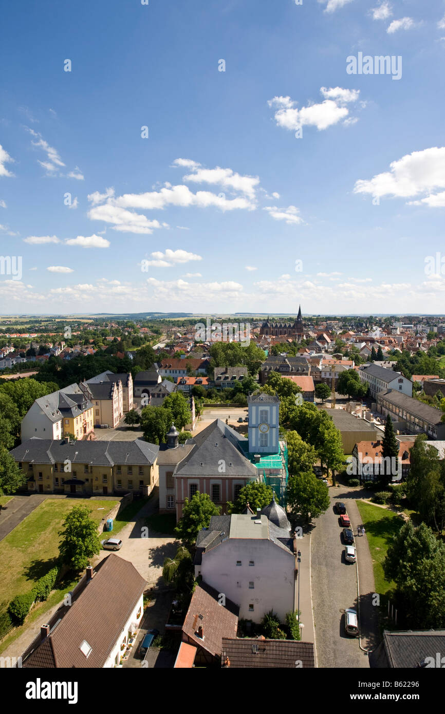 Historic centre of Friedberg with parts of Friedberg Castle and the subsidiary of the tax office, Wetterau, Hesse, Germany Stock Photo