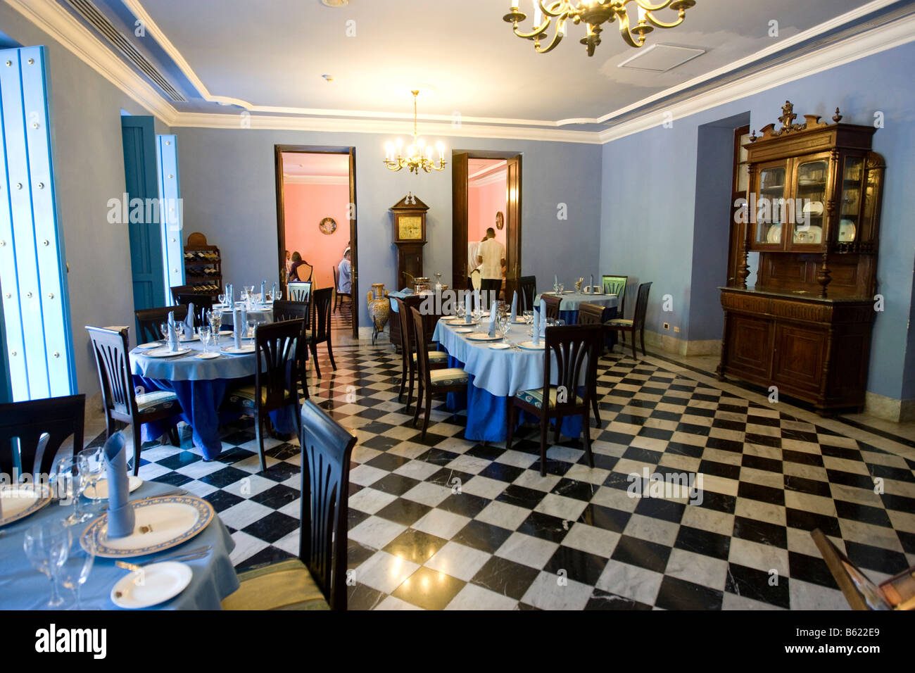 Dining room in the Santa Isabel Hotel in Havana, Cuba, Caribbean Stock Photo