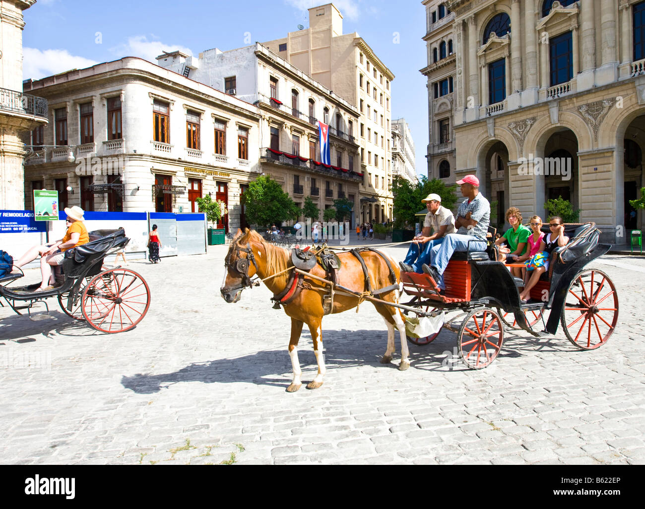 Horse and carriage for tourists in the historic city centre of Havana, Cuba, Caribbean Stock Photo