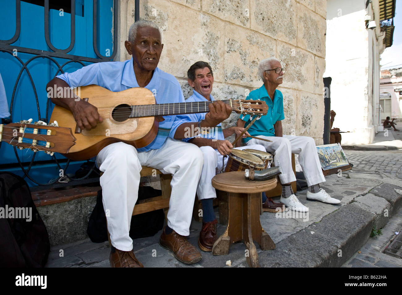 Musicians in the historic city centre of Havana, Cuba, Caribbean Stock Photo