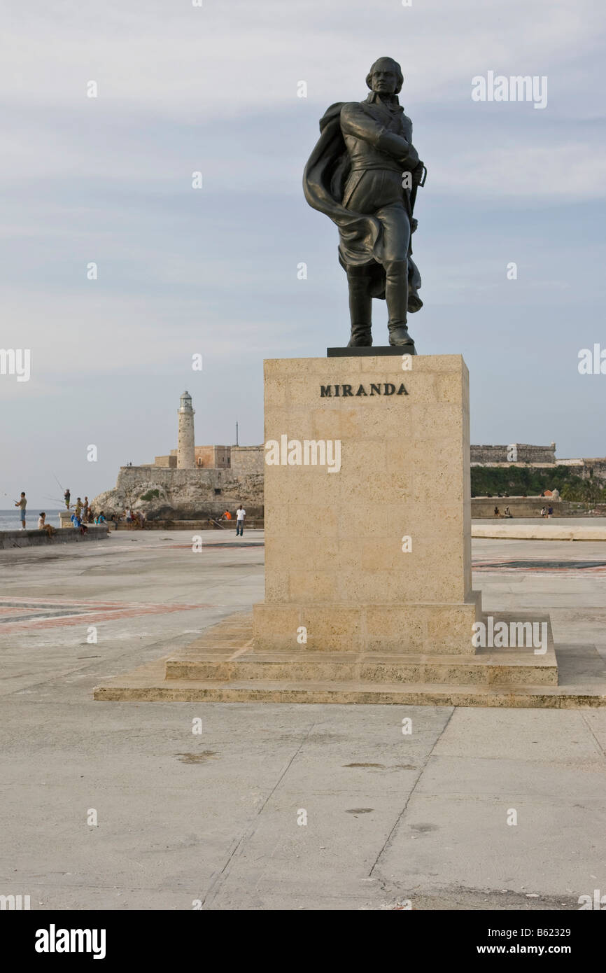 Memorial for Miranda in front of Castillo de Morro, Morro Castle, Havana, Cuba, Caribbean Stock Photo