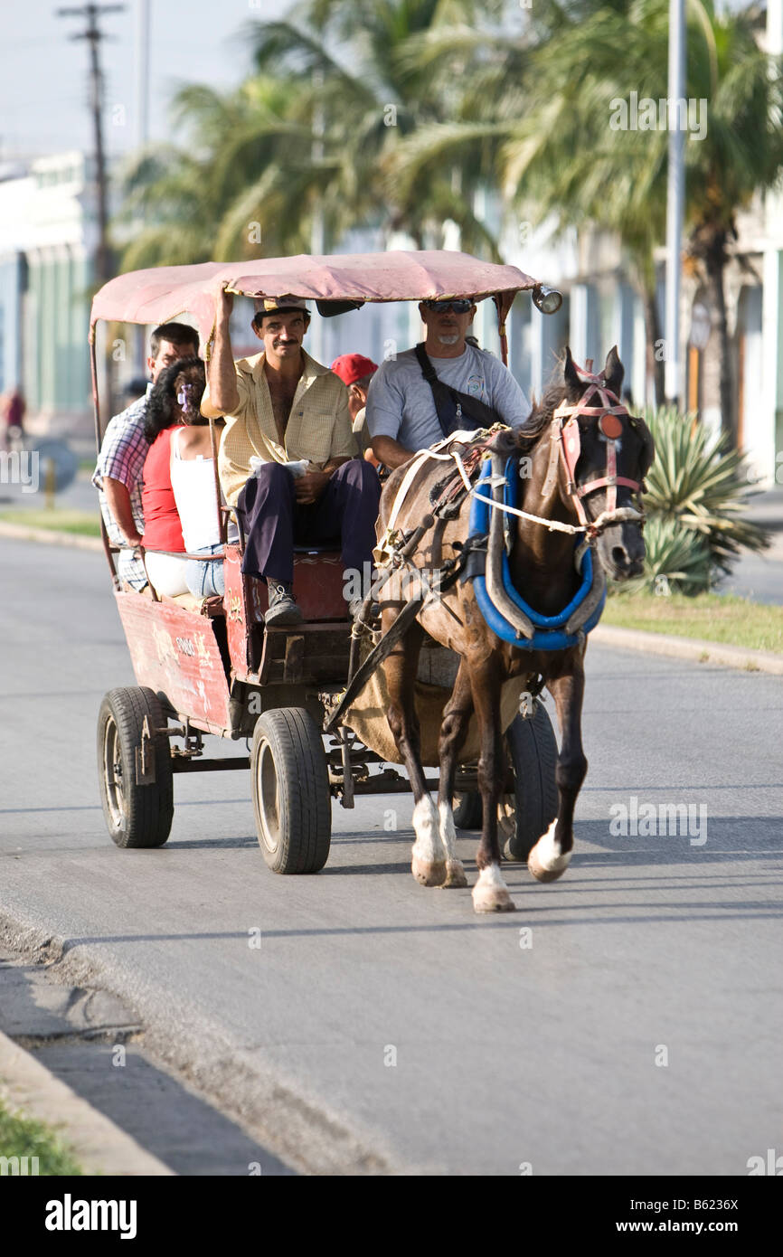 Horse and carriage along the coastal promenade in Cienfuegos, Cuba, Caribbean, America Stock Photo