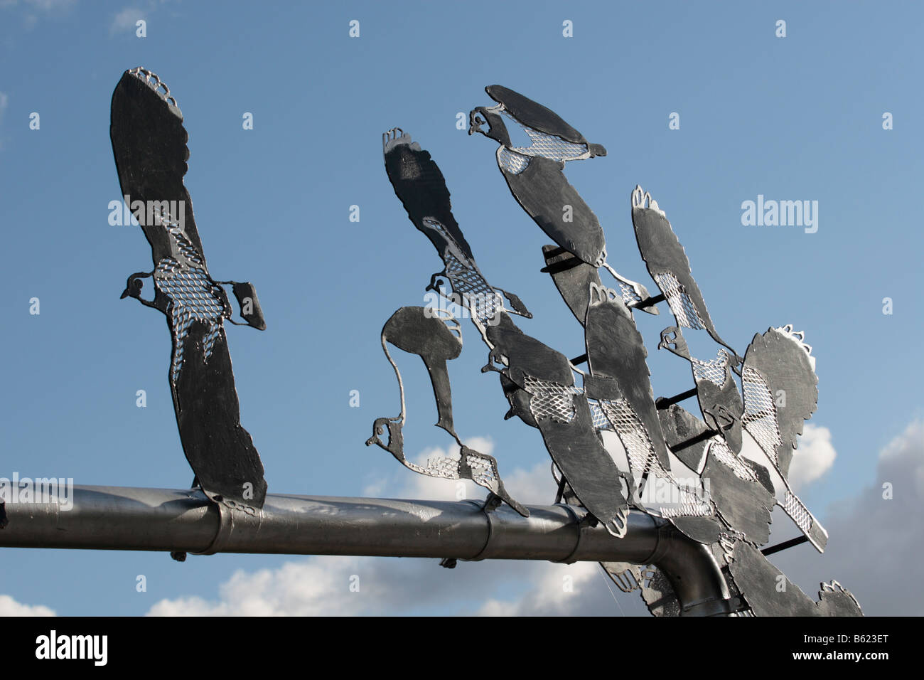 Sculptural top bar on gateway to the RSPB Nature Reserve in Llandudno junction near Conwy North wales Stock Photo