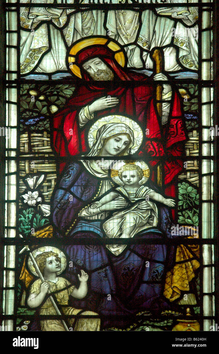 A stained glass window showing madonna and child Stock Photo