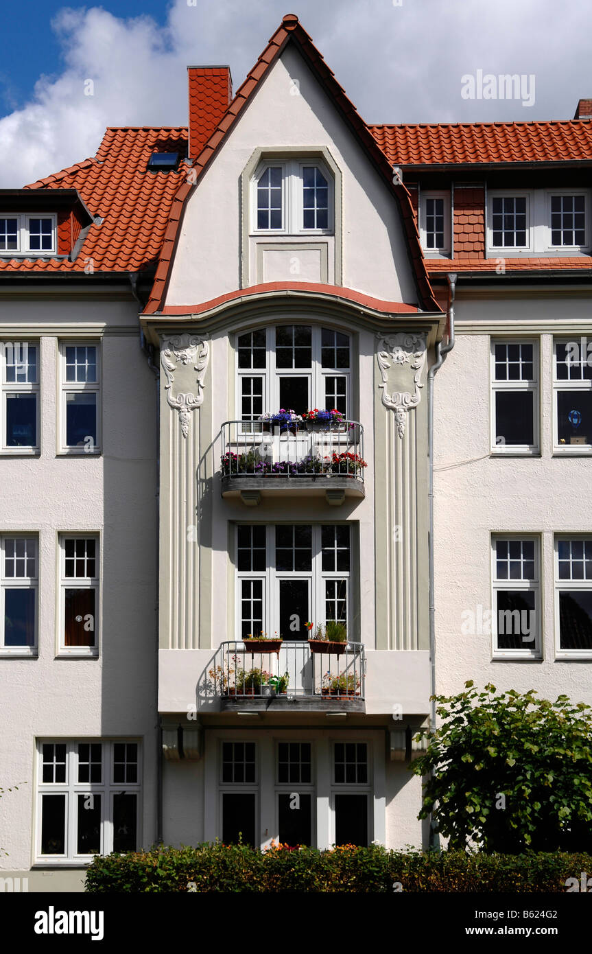 Refurbished Art Nouveau house, Luebeck, Schleswig-Holstein, Germany, Europe Stock Photo