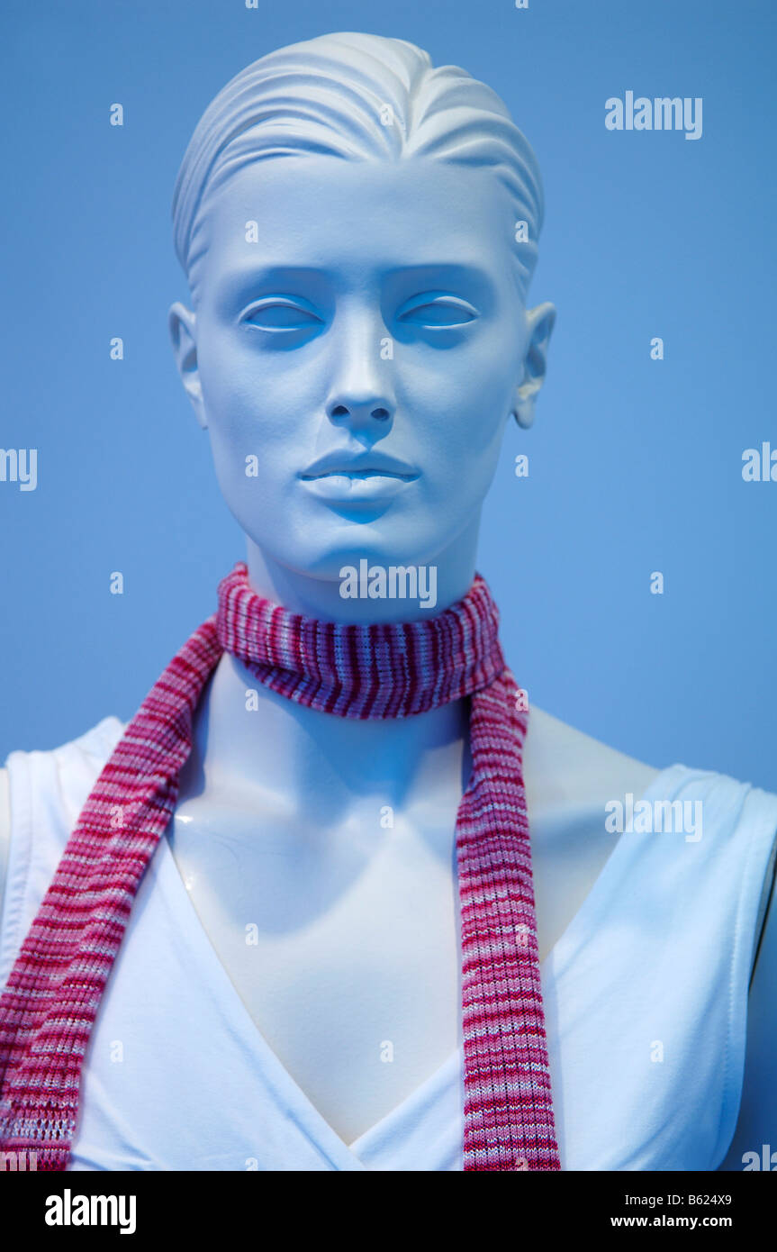 Window display mannequin, white, female, wearing a scarf, Berlin, Germany, Europe Stock Photo