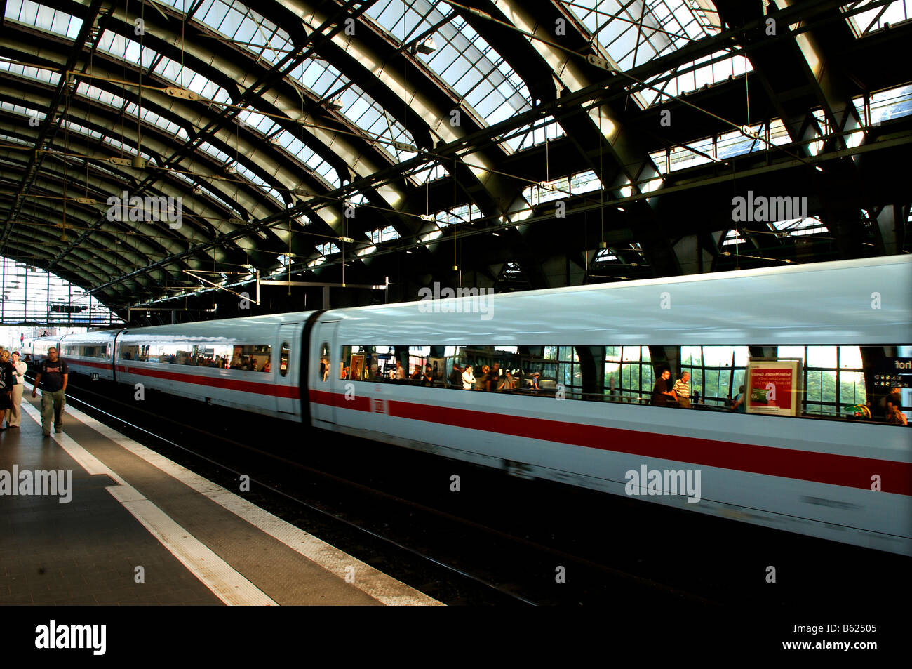 Incoming ICE train at Berlin Hauptbahnhof station, Berlin, Germany, Europe Stock Photo