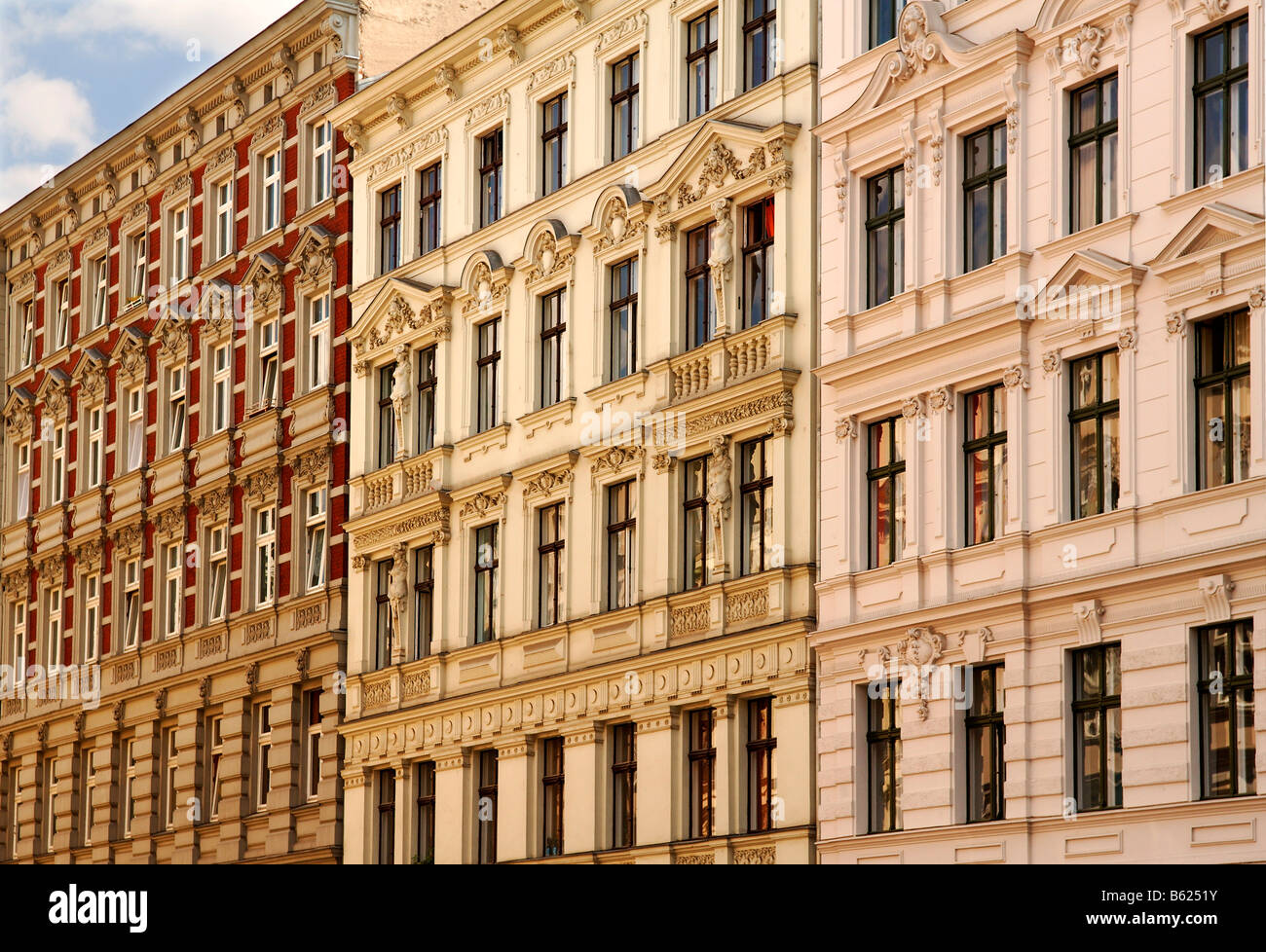 Facades of renovated residential apartment buildings, BerlinKreuzberg
