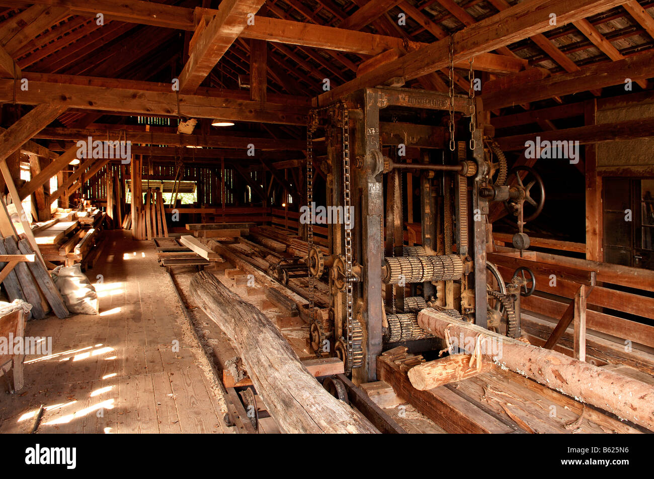 Old sawmill about 1900, Eco-Museum, Ungersheim, Alsace, France, Europe Stock Photo