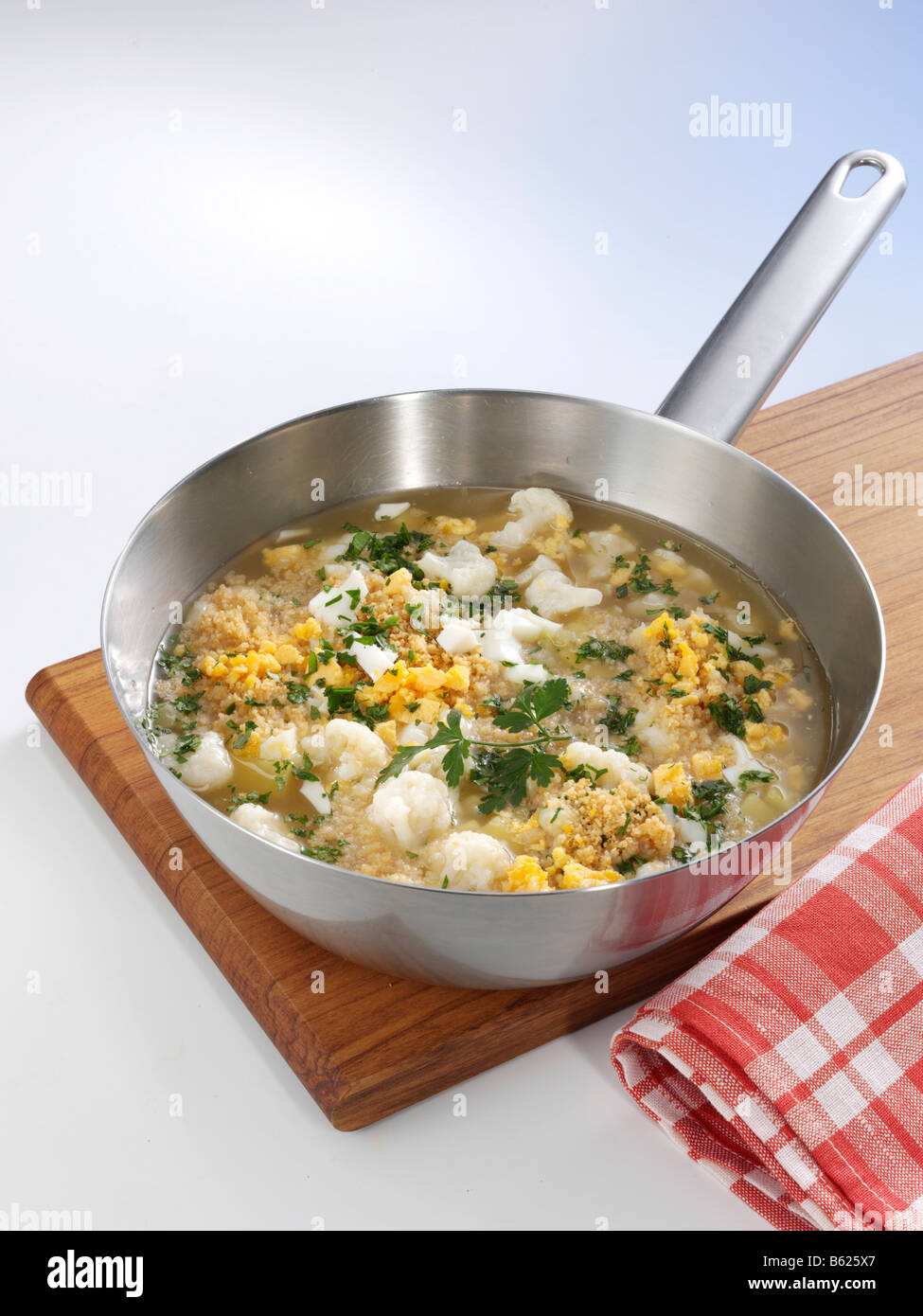 Cauliflower soup with eggs Stock Photo Alamy