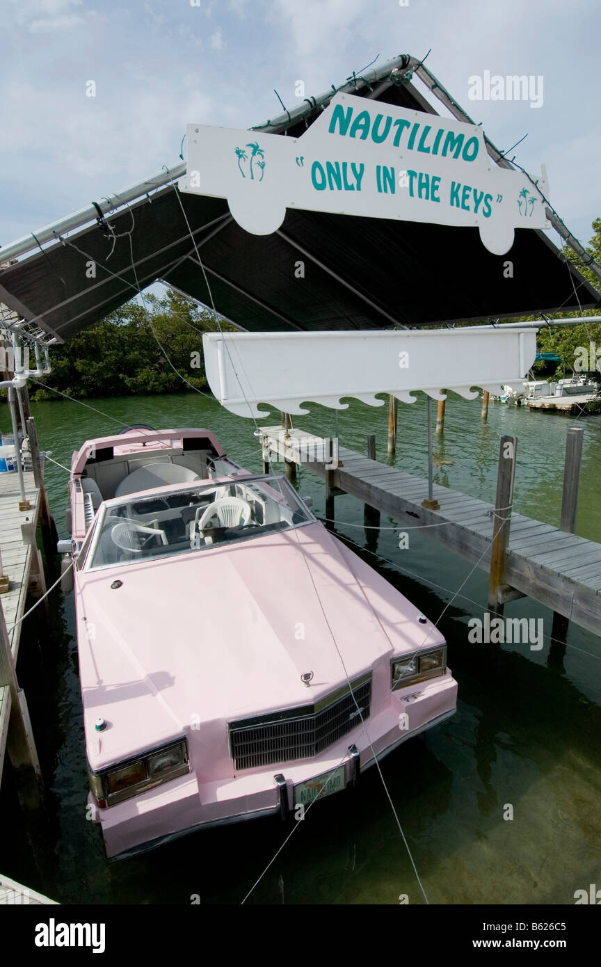 Pedal-boat made to look like a pink cadillac, Marathon Island, Florida Keys, Florida, USA Stock Photo