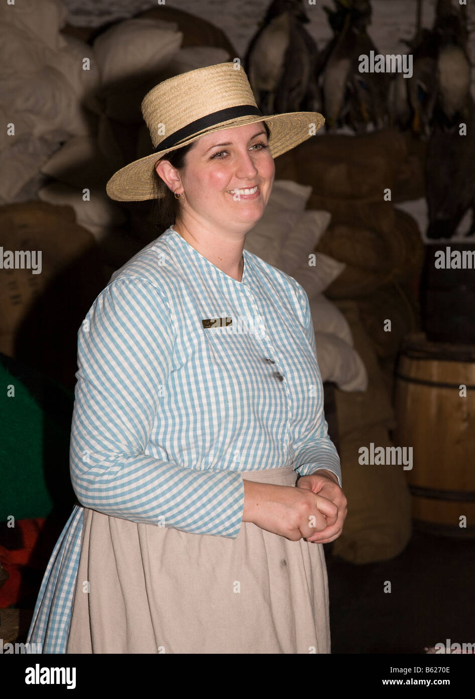 Tour guide in period costume Fort Langley national historic monument Canada Stock Photo
