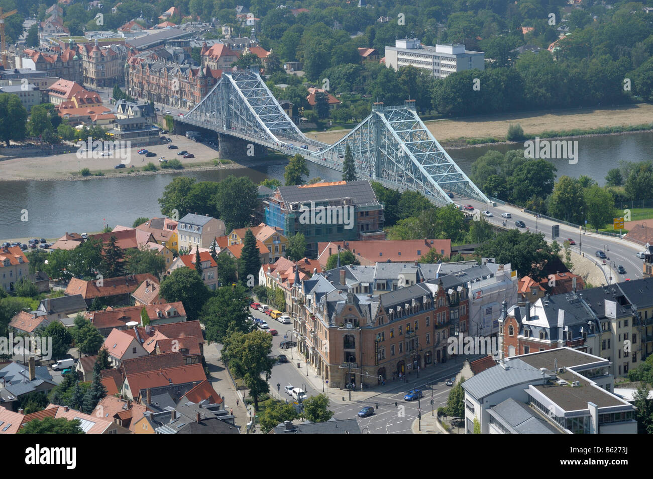 Loschwitzer Bridge, called Das Blaue Wunder or The Blue Wonder, Dresden, Saxony, Germany, Europe Stock Photo