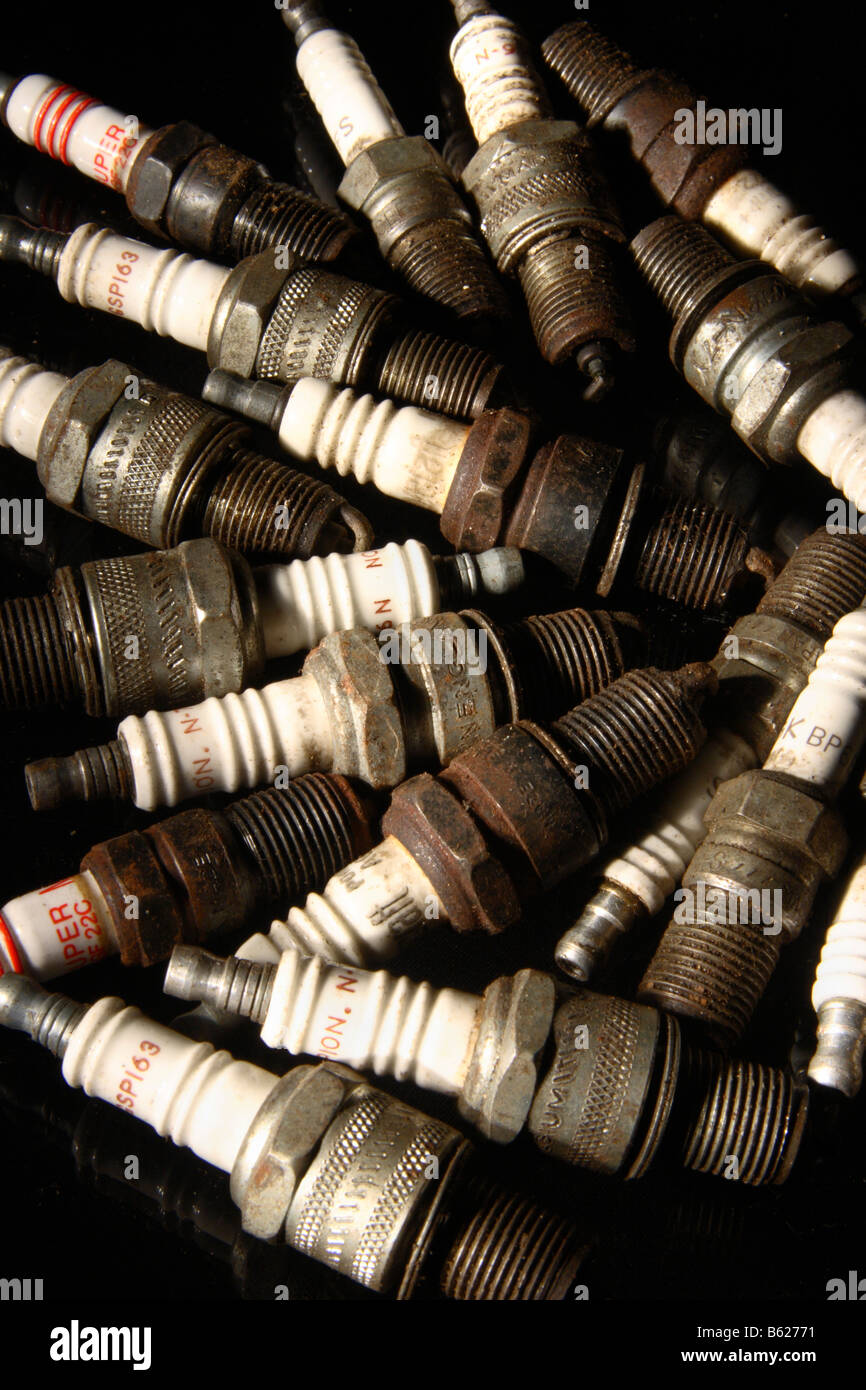 A pile of old used "Spark Plugs Stock Photo Alamy