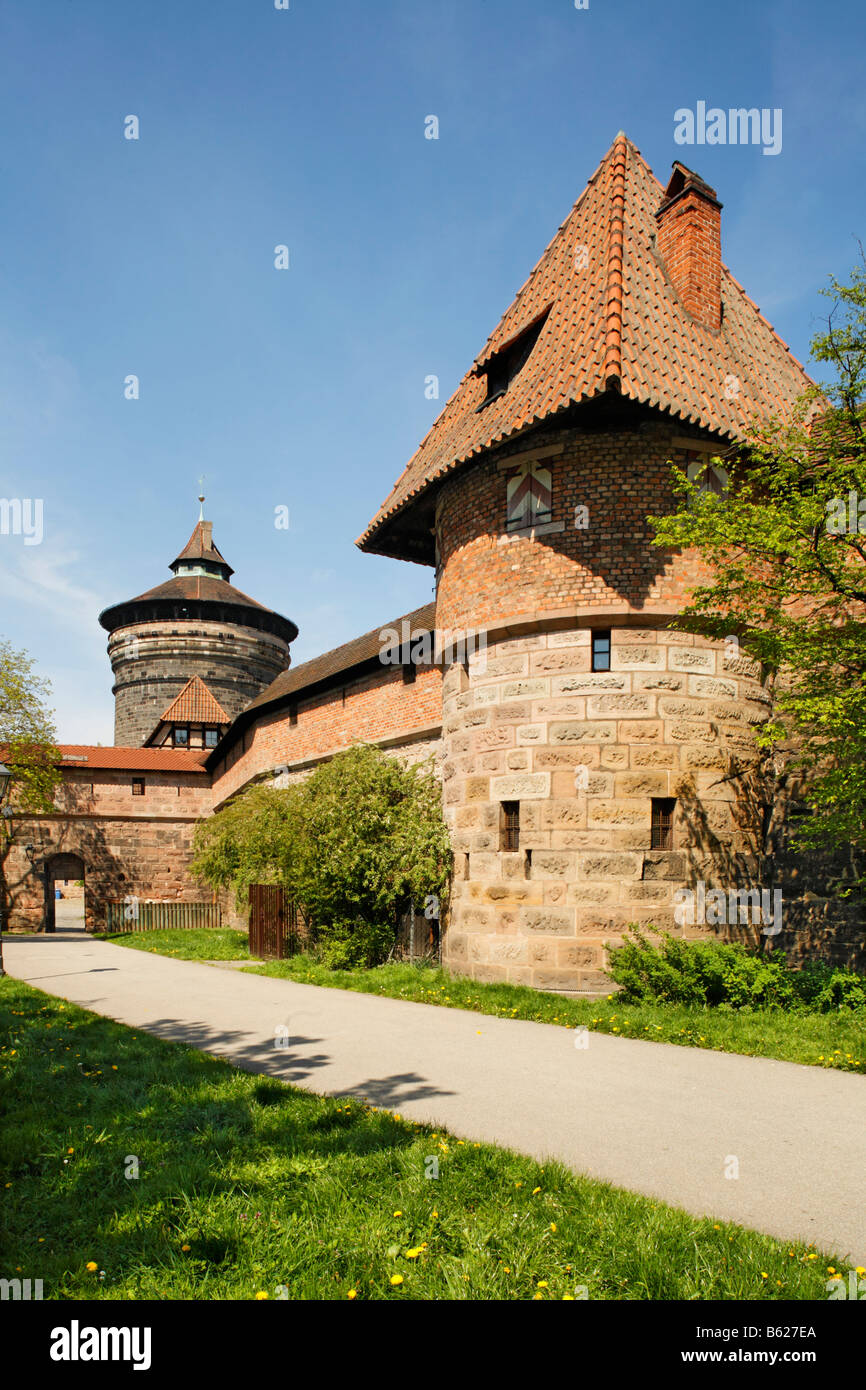 Frauentor Wall, fortified towers, town wall, historic city centre, Nuremberg, Middle Franconia, Bavaria, Germany, Europe Stock Photo