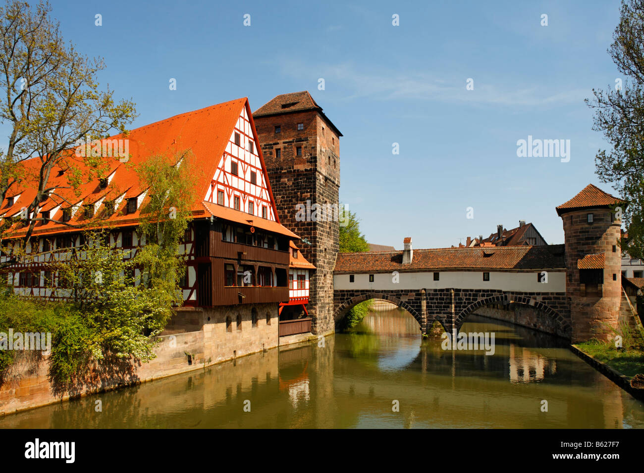 Weinstadel, water tower, hangman´s flat above the Pegnitz River, historic city centre, Nuremberg, Middle Franconia, Bavaria, Ge Stock Photo