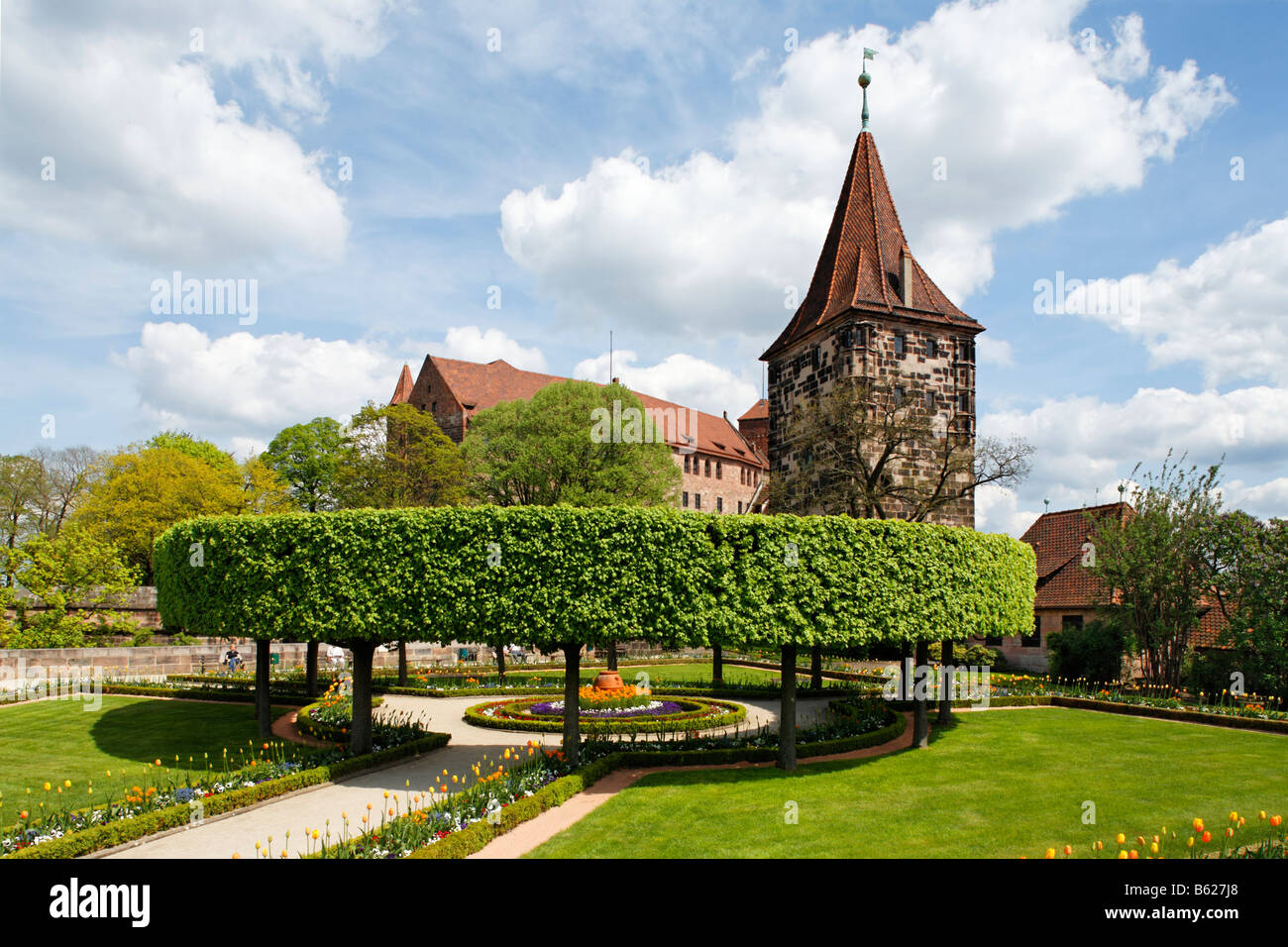 Gardens, Nuremberg Castle, historic city centre, Nuremberg, Franconia, Bavaria, Germany, Europe Stock Photo