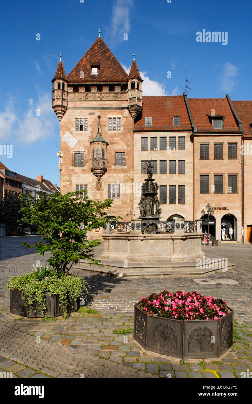 Nassau House, Schluesselfeldersches foundation house, fortress tower, Karolinenstr. 2, historic city centre, Nuremberg, Middle  Stock Photo