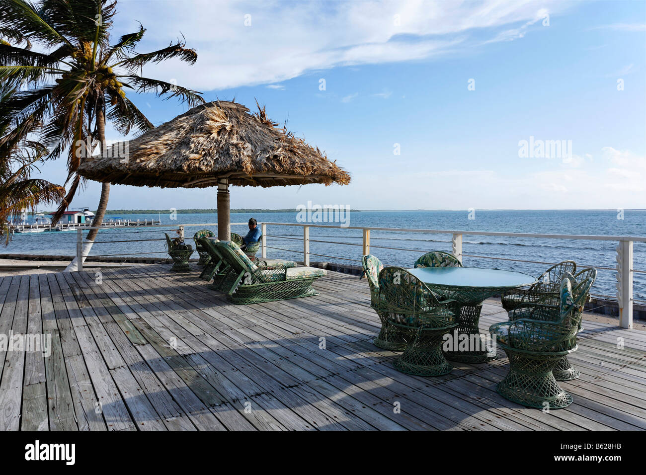 Free seats, view of the sea, Turneffe Flats, Turneffe Atoll, Belize, Central America, Caribbean Stock Photo