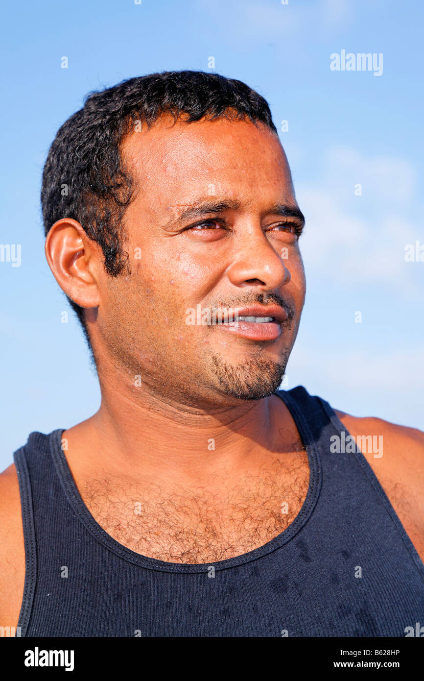 Man, from Belize, diving base leader, Turneffe Resort, Turneffe Atoll, Belize, Central America, Caribbean Stock Photo