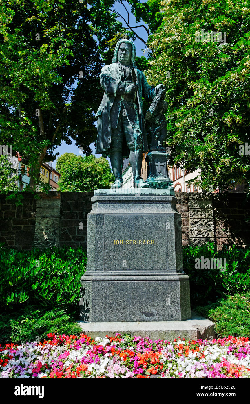 Johann Sebastian Bach memorial statue in front of the Bachhaus, or Bach House, Eisenach, Thuringia, Germany, Europe Stock Photo