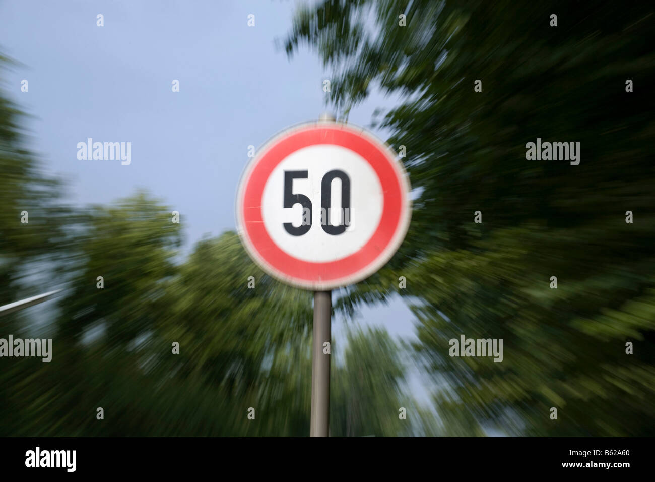 Sign, 50 km/h limit Stock Photo