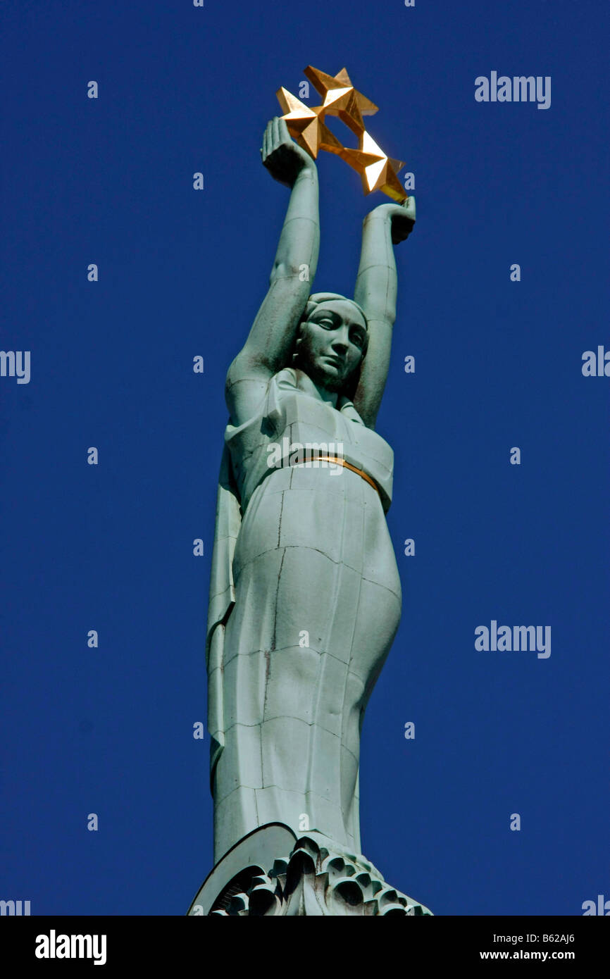 Allegory of Freedom statue on top of the Freedom Memorial in Riga, Latvia, Baltic states Stock Photo