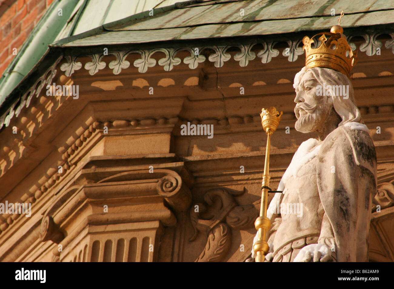 Statue of a king next to the cathedral on the Wavel Hill in Krakow, Poland, Europe Stock Photo