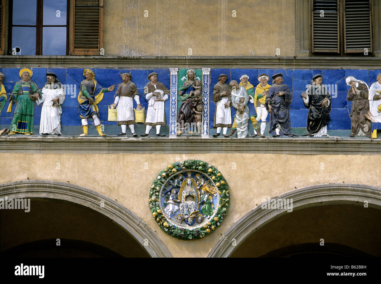 Maiolica frieze, Ospedale del Ceppo, Pistoia, Tuscany, Italy, Europe Stock Photo