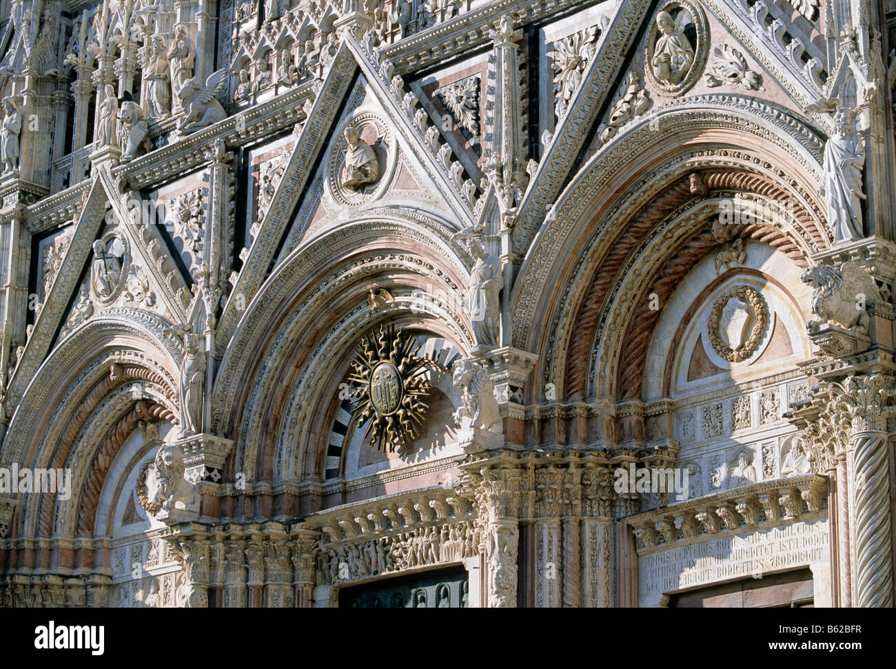 Santa Maria Assunta Cathedral, facade, arcades above the entrance, Siena, Tuscany, Italy, Europe Stock Photo