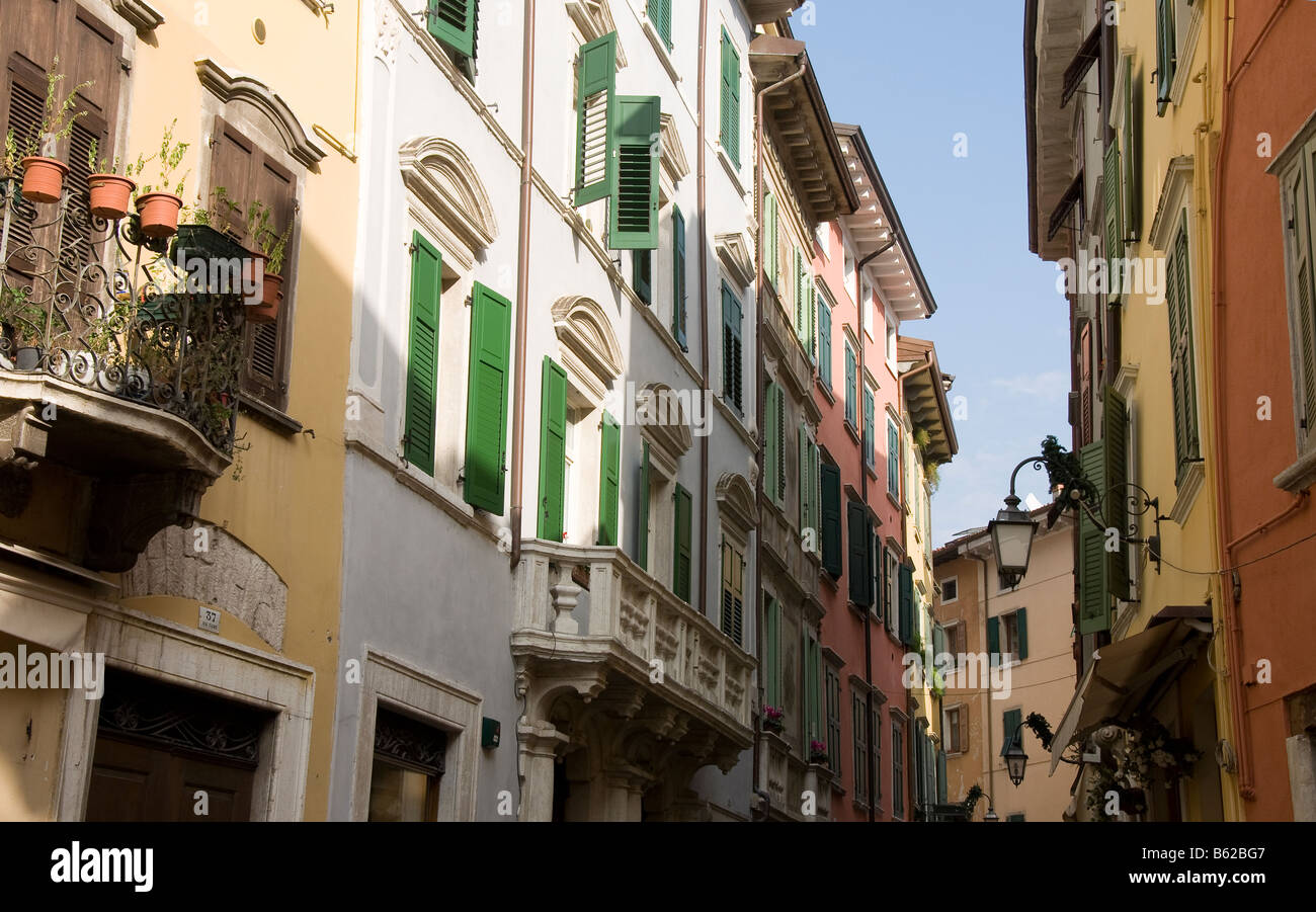 Coloured house on an Italian street Riva del Garda Lake Garda Italy Stock Photo Alamy