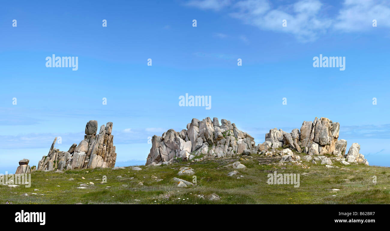 Rock formations, tone mapped, near Le Diben, Brittany, France, Europe Stock Photo