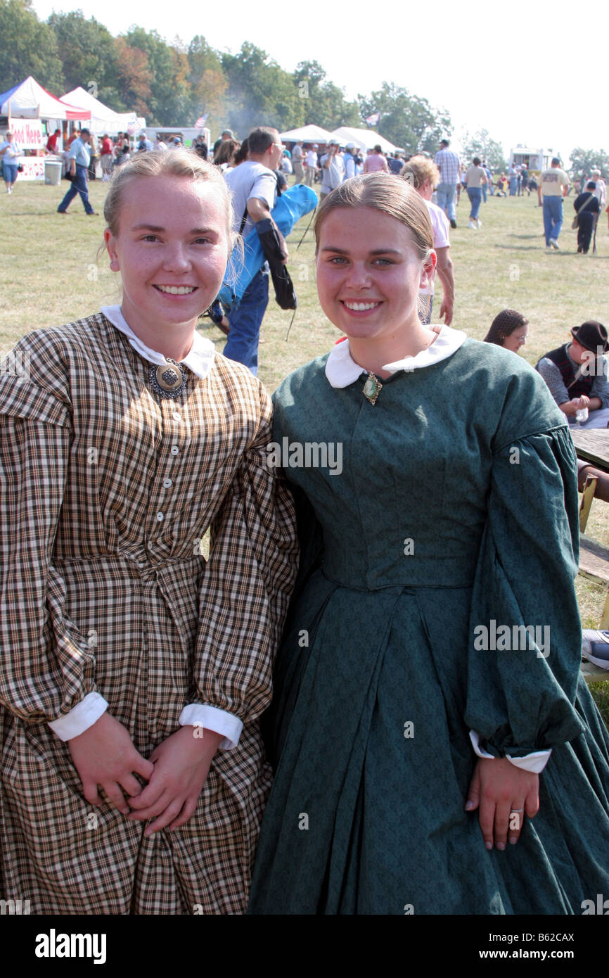 Two teenage girls dressed in Civil War period dresses with no makeup at a Civil  War Reenactment at the old Wade House Greenbush Stock Photo - Alamy